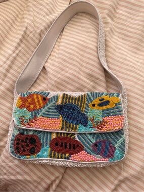 Beaded Fish Motif Shoulder Bag - Multicolor